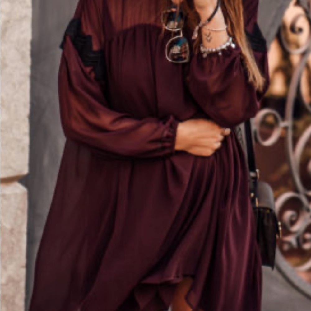 Elegant Burgundy Chiffon Dress